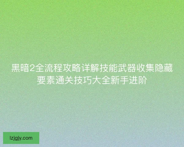 黑暗2全流程攻略详解技能武器收集隐藏要素通关技巧大全新手进阶 黑暗2全流程攻略详解技能武器收集隐藏要素通关技巧大全新手进阶